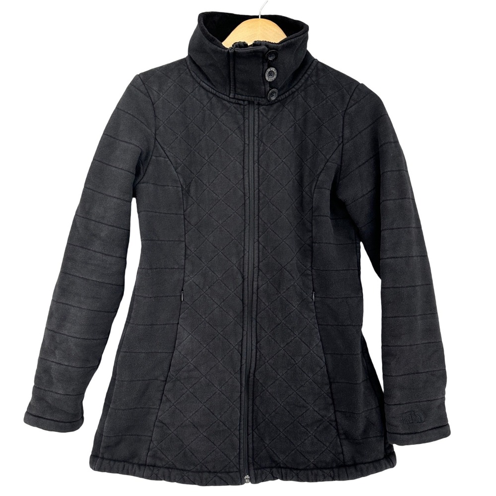 The North Face Quilted Full Zip Fleece Lined Funnel Neck Jacket Black Womens M